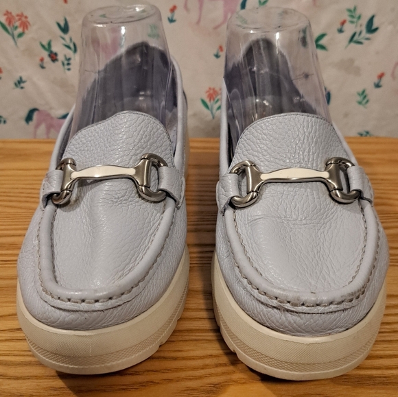 Marc Joseph Grey Purple Leather Orthotic Comfy Moccasin Wedge Loafer Shoe SZ 8 - Picture 2 of 9